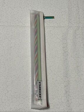Starbucks Clear Mesh Pouch w/Green & Multicolor Reusable Straws & cleaning brush